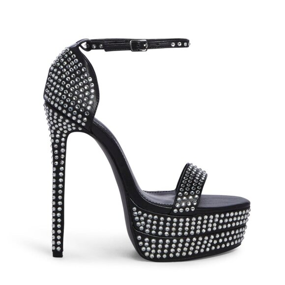 Dolls Kill Public Desire UK3/US5 Black Rhinestone Platform Heels Ankle Strap - Picture 3 of 12